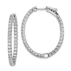 sterling silver 66 stone cz inside out oval hinged hoop earrings 33mm x 28mm x 2mm