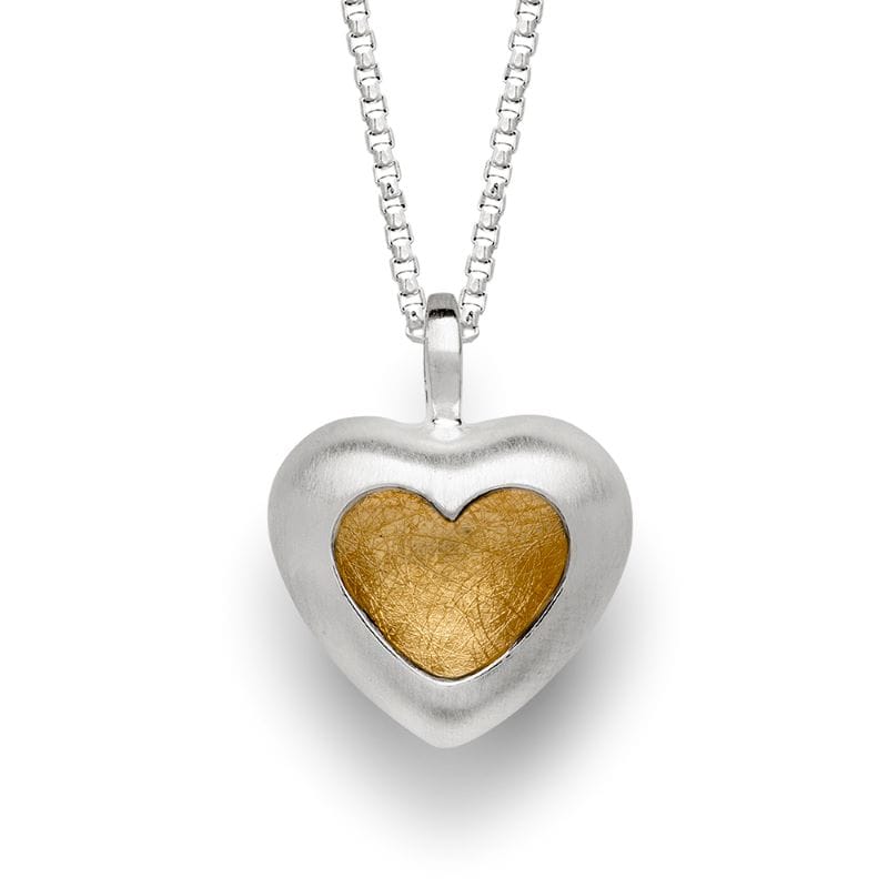 rhodium plated sterling silver two tone heart pendant