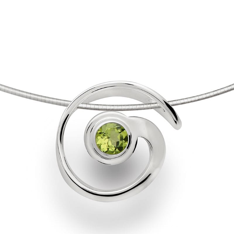 sterling silver swirl pendant with bezel set peridot 1.47cts