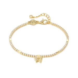 Petit Sparkle Tennis Bracelet – Sterling Silver & CZ Yellow Gold Butterfly
