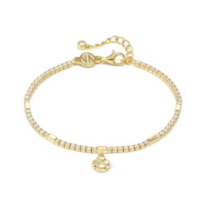 Petit Sparkle Tennis Bracelet – Sterling Silver & CZ Gold Four Leaf Clover