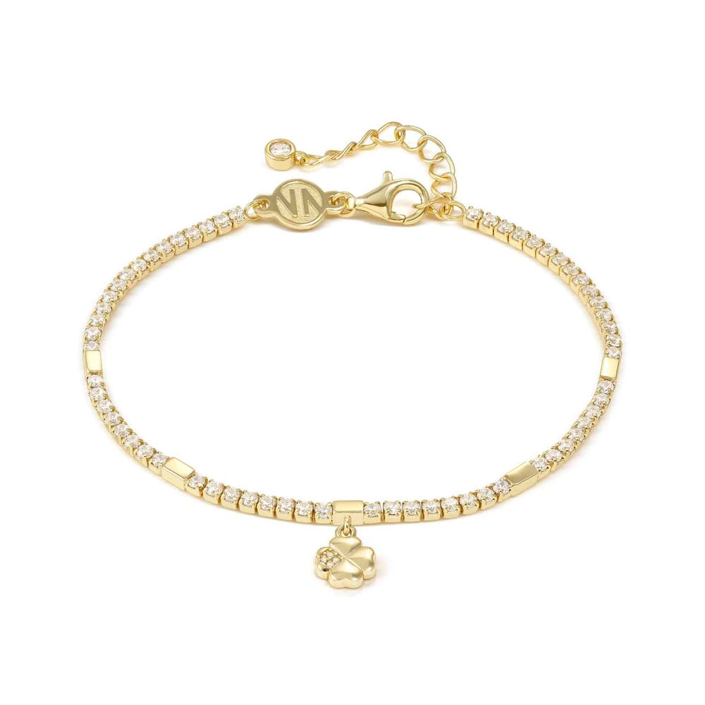 Petit Sparkle Tennis Bracelet – Sterling Silver & CZ Gold Four Leaf Clover