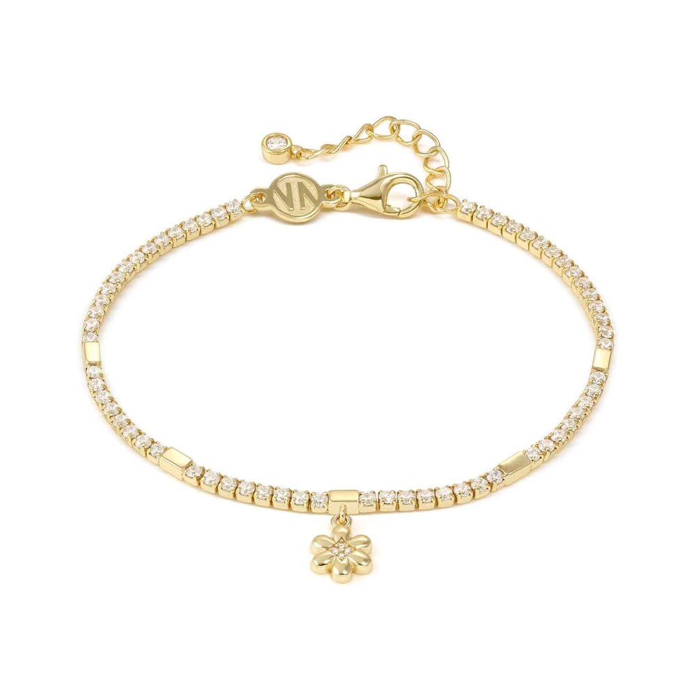 Petit Sparkle Tennis Bracelet – Sterling Silver & CZ Gold Flower