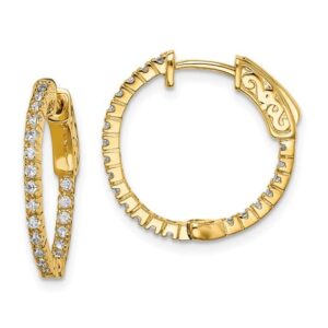Sterling Silver In and Out CZ Hoop Earrings- Gold Plated 42 stone 1.33 mm