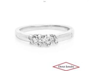 14K White Gold 3-Stone Natural Diamond Engagement Ring