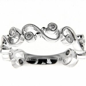 14K white Gold Vintage Style Wedding Band 10 RBC .27CT VS2 Clarity f Color