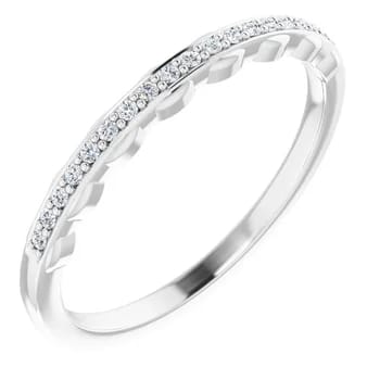 SAMPLE - 14K White gold wedding band with wave detailing on each side containing 19x1.0mm natural...
