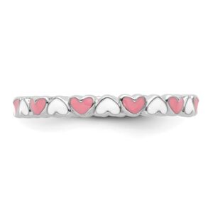 sterling silver stackable expressions pink & white enamel heart size 6