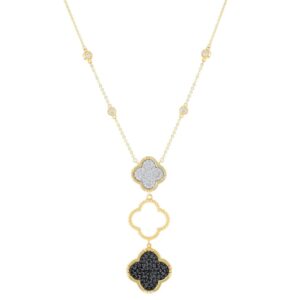 14K Yellow Gold 0.95 carat Black and White Diamonds Clover Necklace