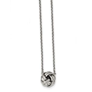 stainless steel polished love knot 16 in w/2in ext necklace