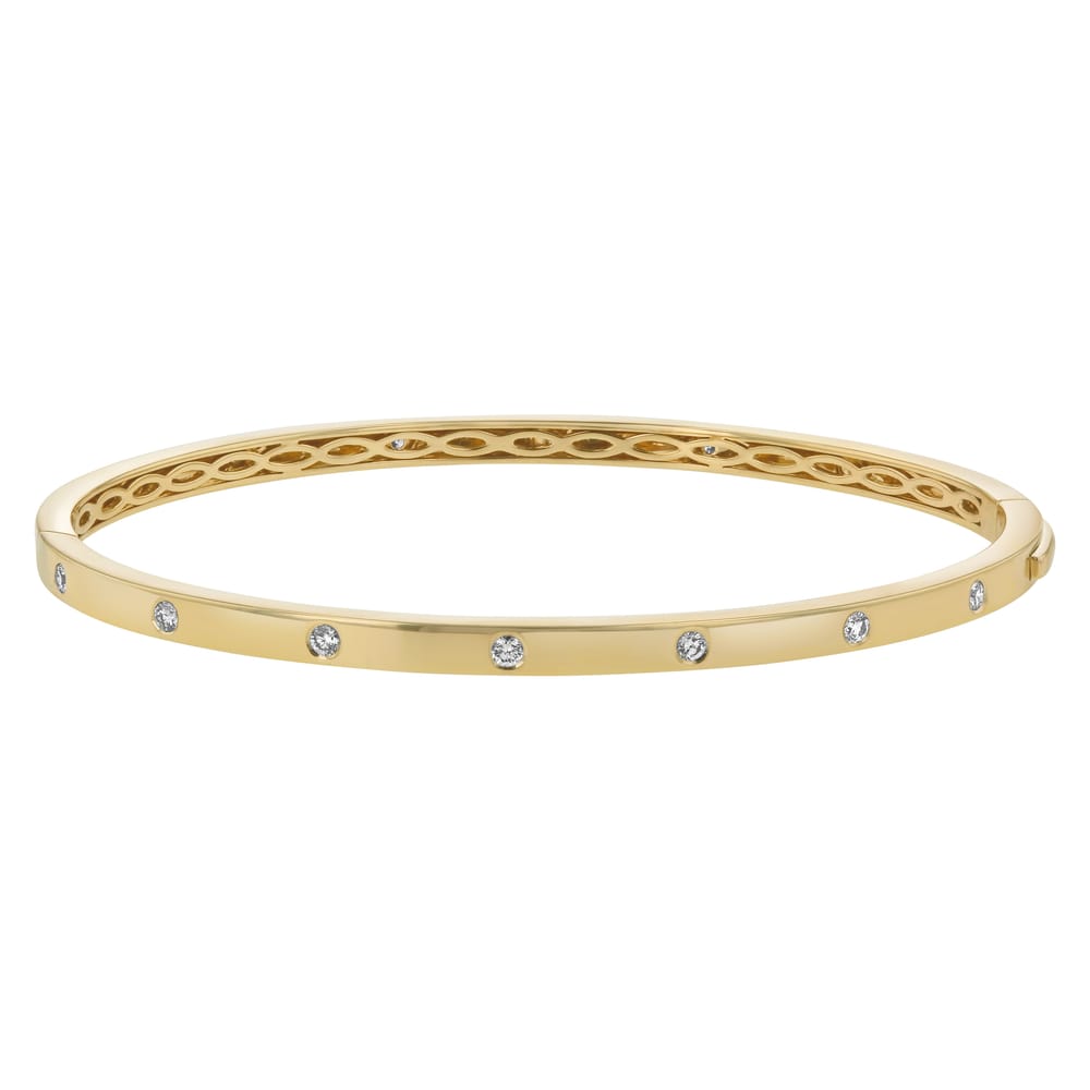 14k yellow gold 0.40 carat diamonds hinged bangle