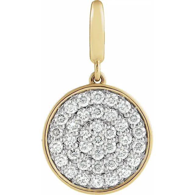 14k yellow gold 1/2 ctw natural diamond pavé style disc charm/pendant