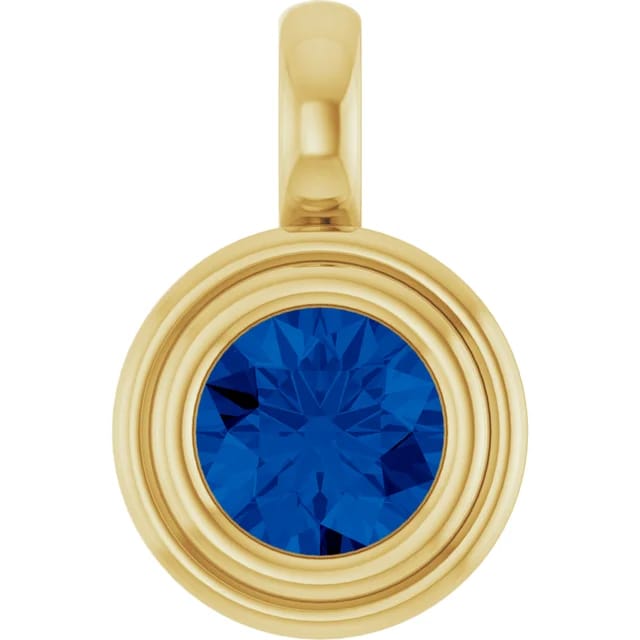 14k yellow gold lab grown blue sapphire charm/pendant