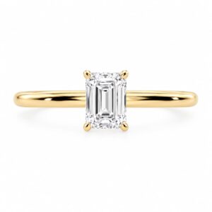 14K Yellow Gold Solitaire Style Engagement Ring Featuring a Lab Created 1.05Ct Emerald Cut Diamon...