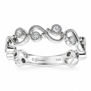 14K white Gold Vintage Style Wedding Band 10 RBC .27CT VS2 Clarity f Color